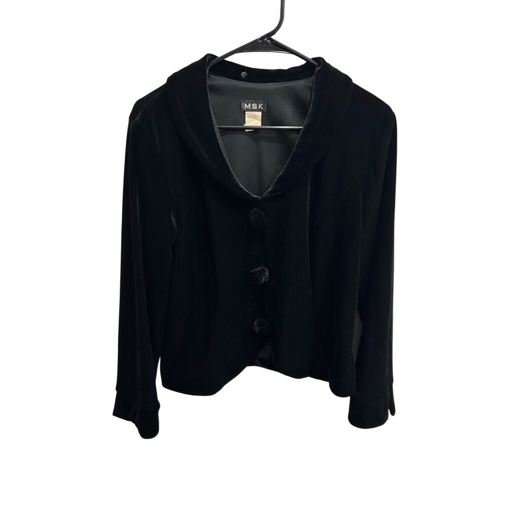 MSK Black Velvet Button-Up Jacket With Shawl Collar Women’s Size L